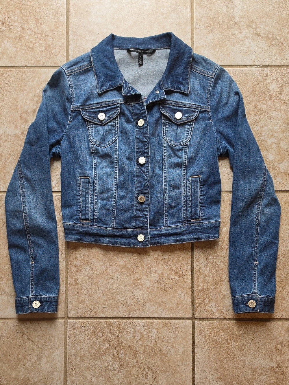White House Black Market Blue Cropped Denim Jacket